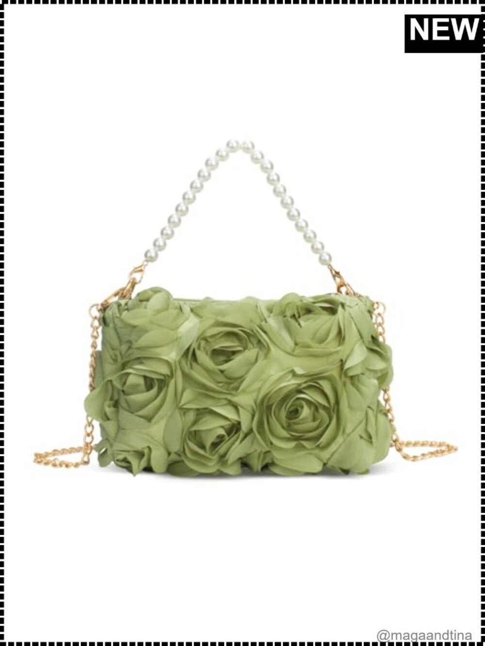 Chiffon 3D Floral Evening Clutch Pearl Beaded Top Handle Bag Wedding